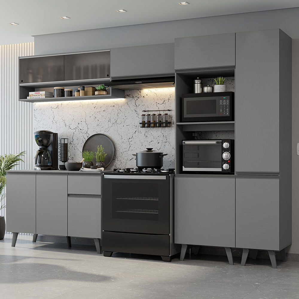 Armário de Cozinha Completa 300cm Cinza Nice Madesa 08