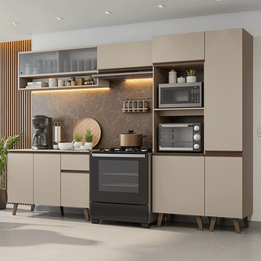 Armário de Cozinha Completa 300cm Crema Nice Madesa 08