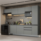 Armário de Cozinha Completa 300cm Suspensa Cinza Nice Madesa 10