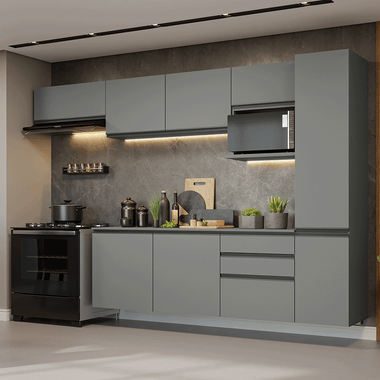Armário de Cozinha Completa 300cm Suspensa Cinza Nice Madesa 10