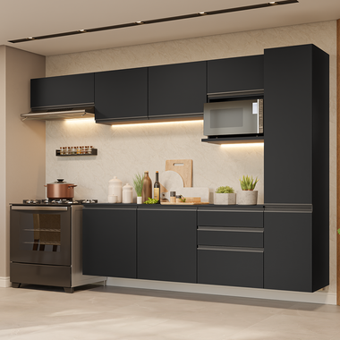 Armário de Cozinha Completa 300 cm Suspenso Preto Nice Madesa 10