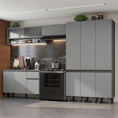 Armário de Cozinha Completa 320cm Cinza Nice Madesa 03