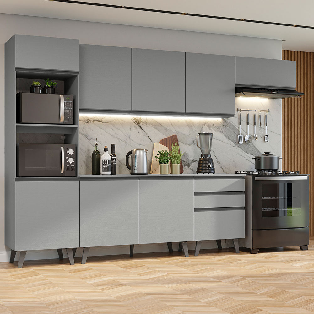 Armário de Cozinha Completa 320cm Cinza Nice Madesa 08