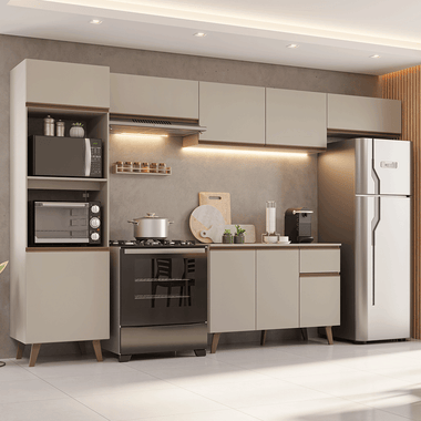 Armário de Cozinha Completa 340 cm Crema Nice Madesa 01