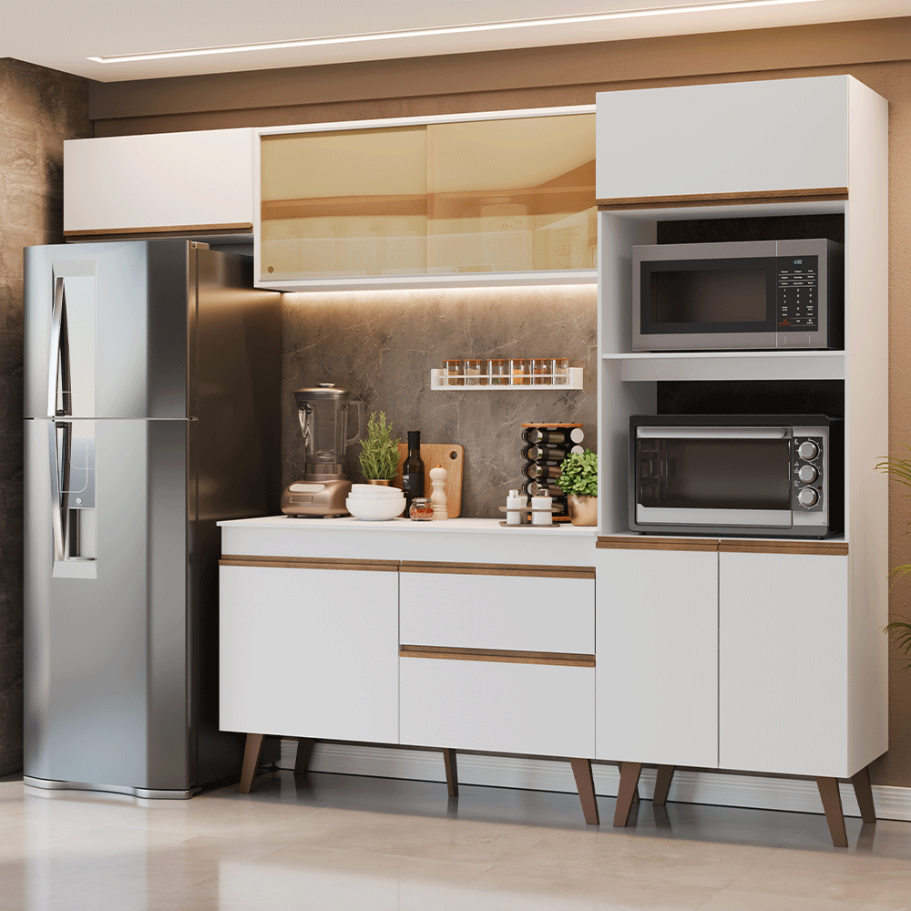 Armário de Cozinha Completa 260 cm Branco Pieta Madesa 01