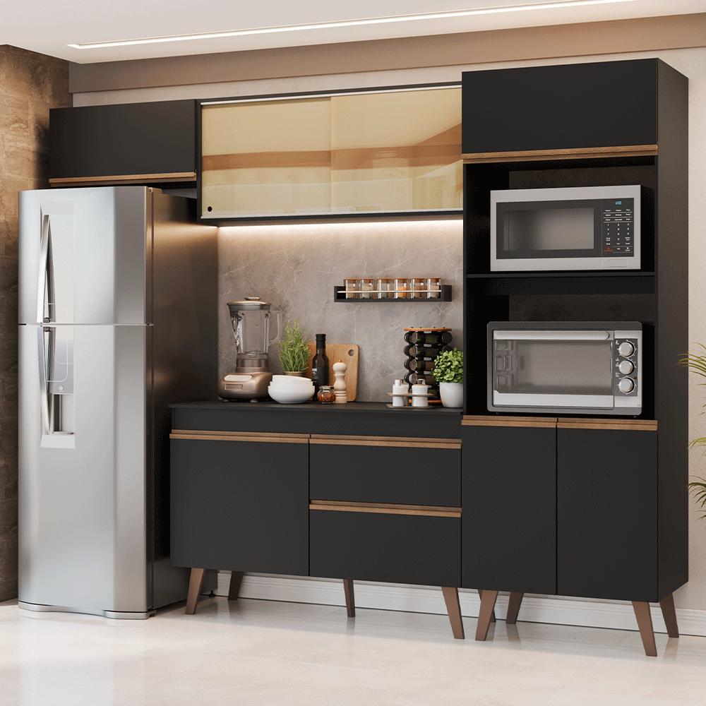 Armário de Cozinha Completa 260 cm Preto Pieta Madesa 01