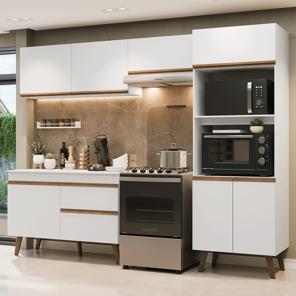Armário de Cozinha Completa 260 cm Branco Pieta Madesa 02
