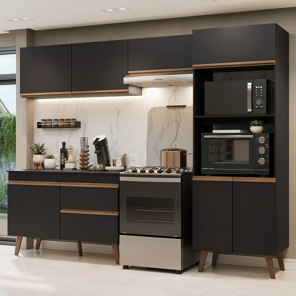 Armário de Cozinha Completa 260 cm Preto Pieta Madesa 02