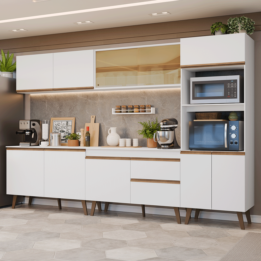 Armário de Cozinha Completa 310 cm Branco Pieta Madesa 01