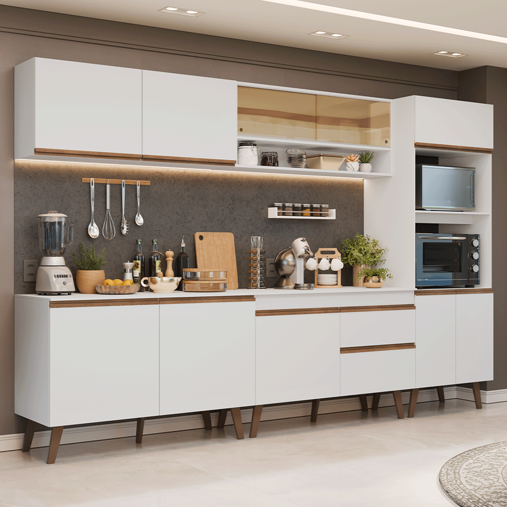 Armário de Cozinha Completa 310 cm Branco Pieta Madesa 02
