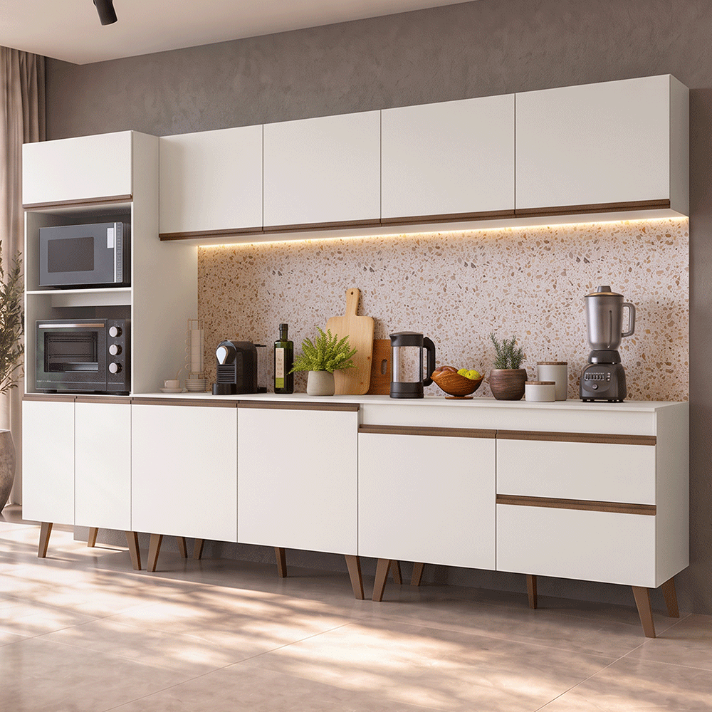 Armário de Cozinha Completa 310 cm Branco Pieta Madesa 03