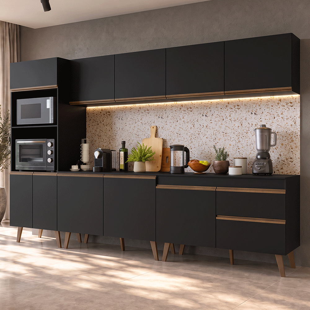 Armário de Cozinha Completa 310 cm Preto Pieta Madesa 03