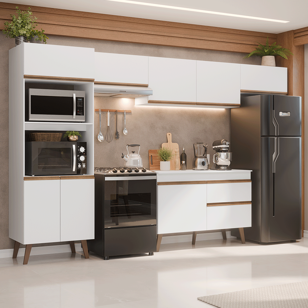 Armário de Cozinha Completa 330 cm Branco Pieta Madesa 01