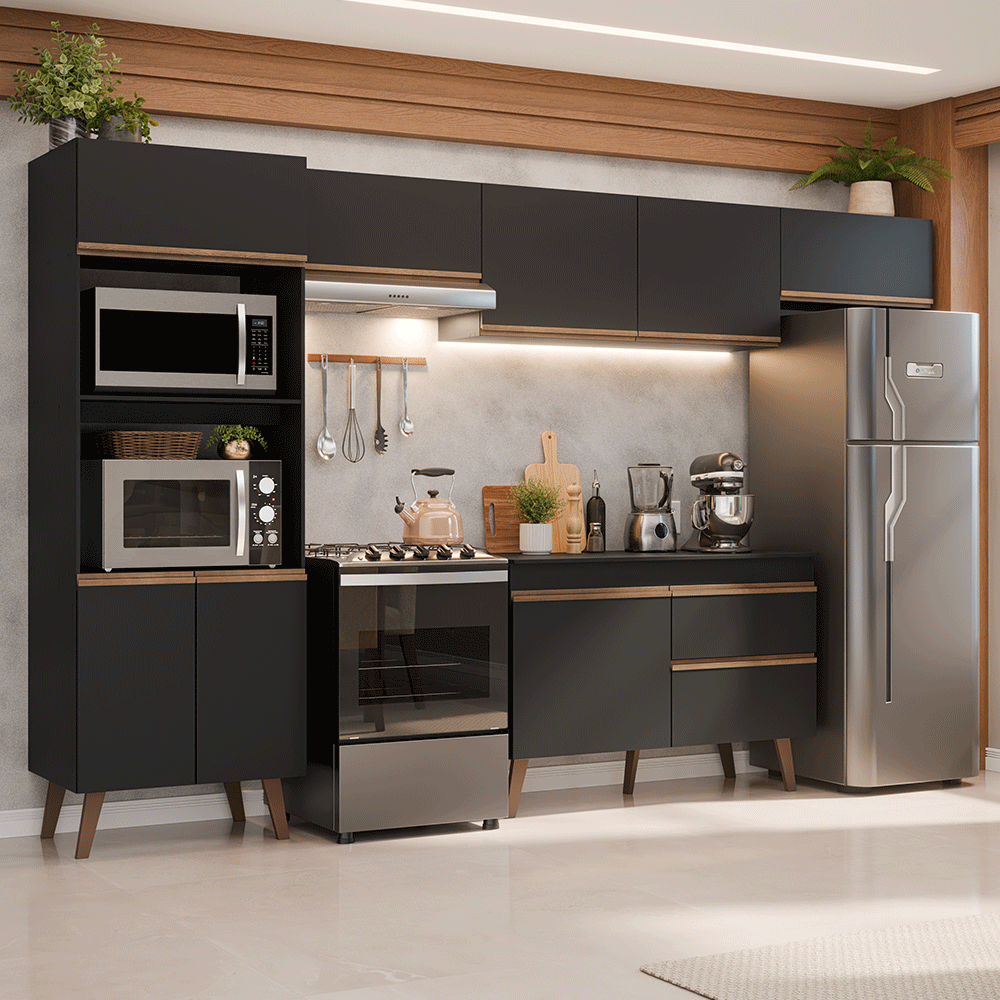 Armário de Cozinha Completa 330 cm Preto Pieta Madesa 01