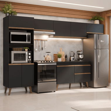 Armário de Cozinha Completa 330 cm Preto Pieta Madesa 01