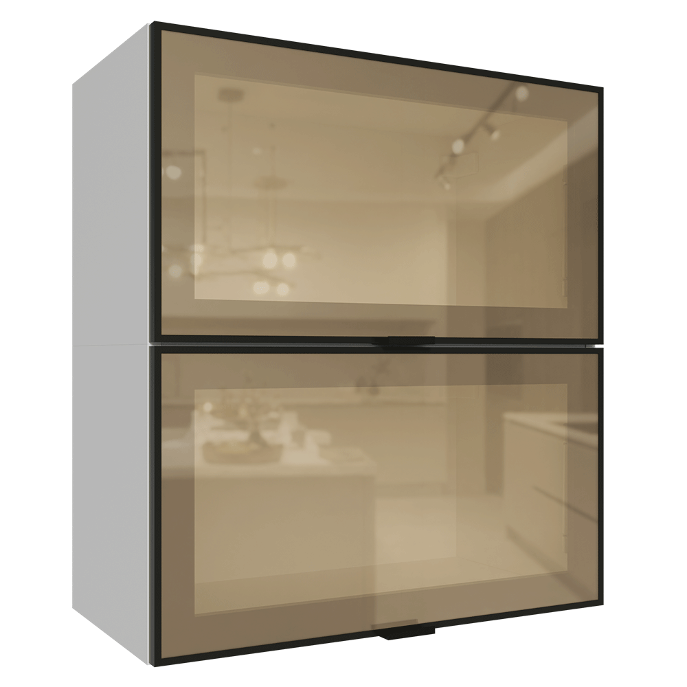 Kit 2 Armários Aéreos de Cozinha 60 cm Branco/Preto Vidro Reflecta Bronze Vinil Madesa