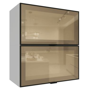 Kit 2 Armários Aéreos de Cozinha 60 cm Branco/Preto Vidro Reflecta Bronze Vinil Madesa