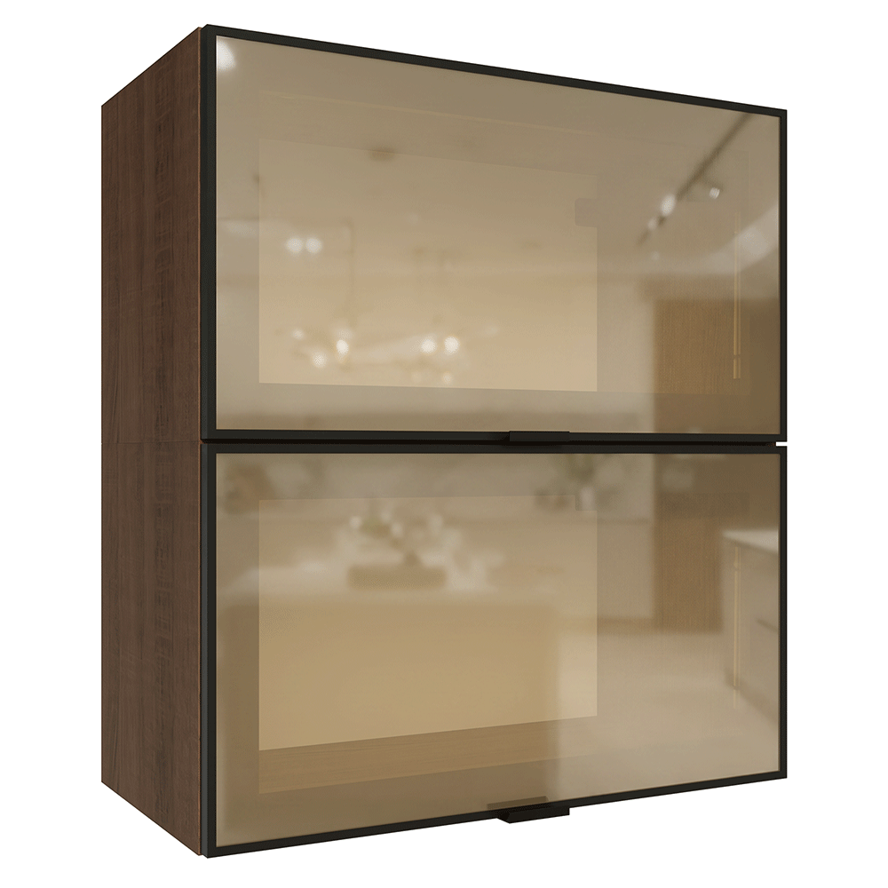 Kit 2 Armários Aéreos de Cozinha 60 cm Rustic/Preto Vidro Reflecta Bronze Vinil Madesa