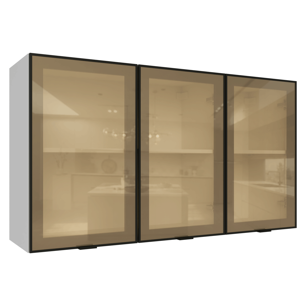 Kit 2 Armários Aéreos de Cozinha 3 Portas 120 cm Branco/Preto Vidro Reflecta Bronze Vinil Madesa