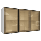 Kit 2 Armários Aéreos de Cozinha 3 Portas 120 cm Branco/Preto Vidro Reflecta Bronze Vinil Madesa