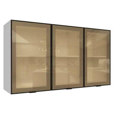 Kit 2 Armários Aéreos de Cozinha 3 Portas 120 cm Branco/Preto Vidro Reflecta Bronze Vinil Madesa