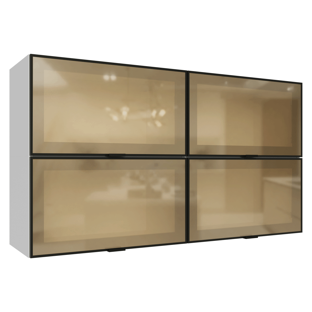 Kit 4 Armários Aéreos de Cozinha 120 cm Branco/Preto Vidro Reflecta Bronze Vinil Madesa