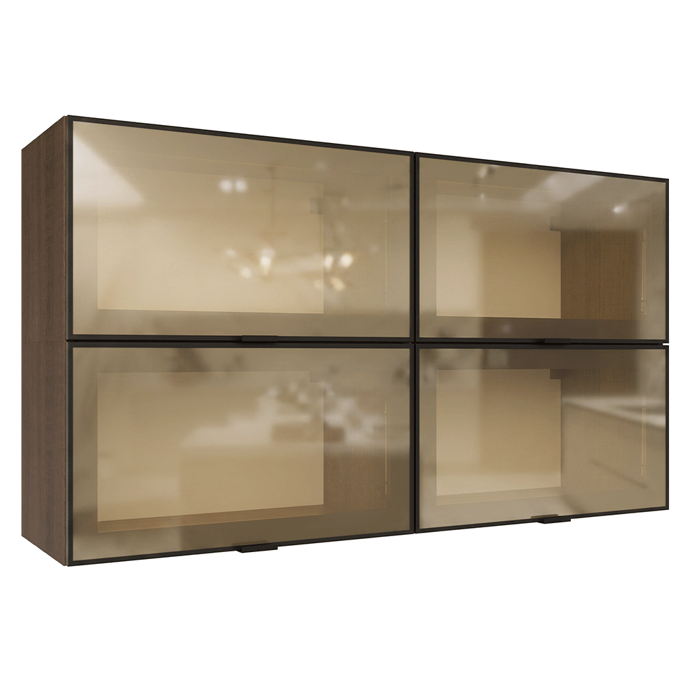 Kit 4 Armários Aéreos de Cozinha 120 cm Rustic/Preto Vidro Reflecta Bronze Vinil Madesa