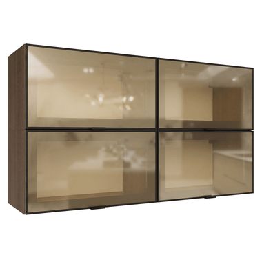 Kit 4 Armários Aéreos de Cozinha 120 cm Rustic/Preto Vidro Reflecta Bronze Vinil Madesa