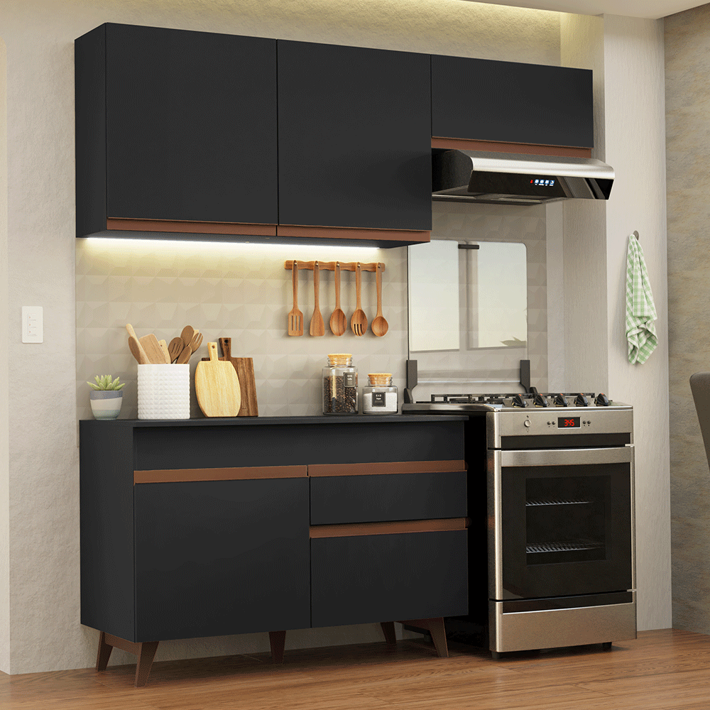 Armário de Cozinha Compacta 190cm Preto Reims Madesa 04