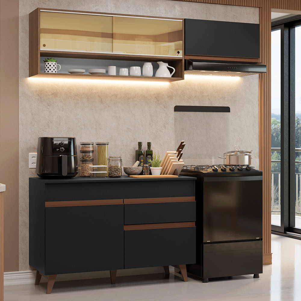 Armário de Cozinha Compacta 190cm Preto/Rustic Reims Madesa 06