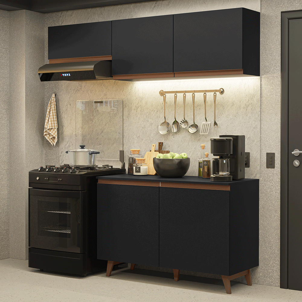 Armário de Cozinha Compacta 190cm Preto Reims Madesa 08