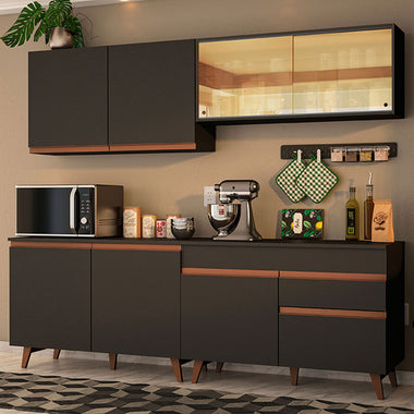Armário de Cozinha Completa 240cm Preto Reims Madesa 01