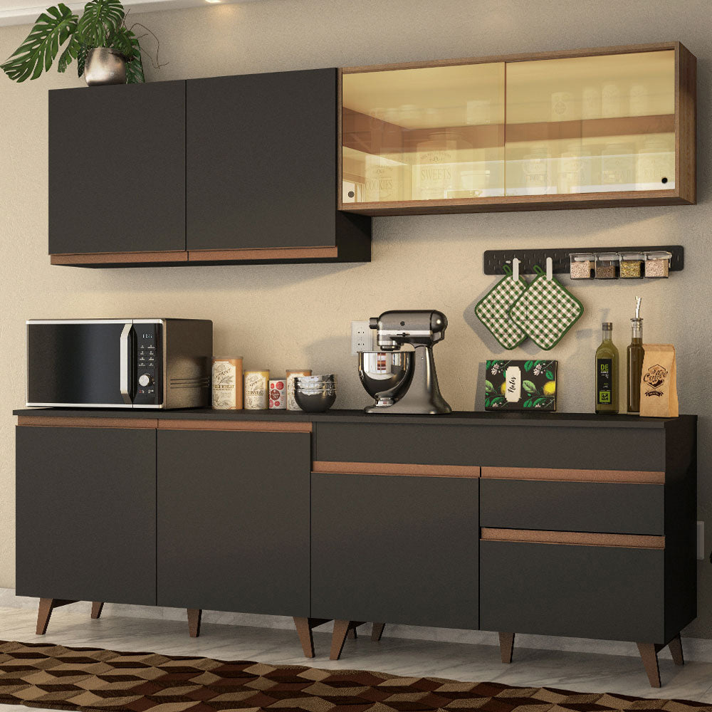 Armário de Cozinha Completa 240cm Preto/Rustic Reims Madesa 01