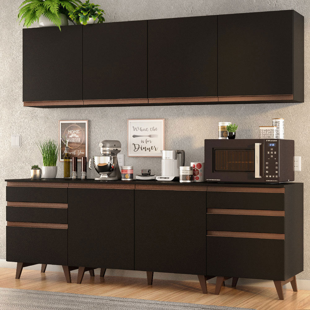 Armário de Cozinha Completa 240cm Preto/Rustic Reims Madesa 02