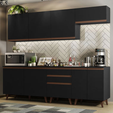 Armário de Cozinha Completa 250cm Preto Reims Madesa 01