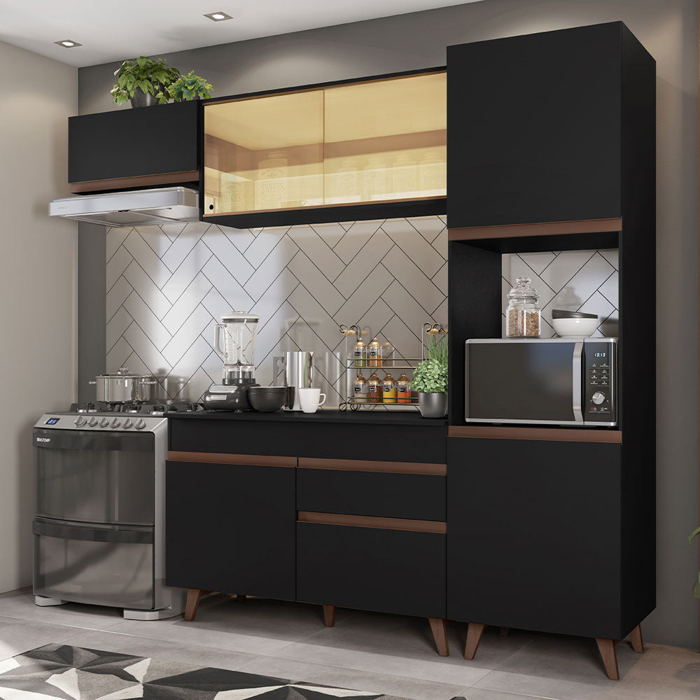 Armário de Cozinha Completa 250cm Preto Reims Madesa 03