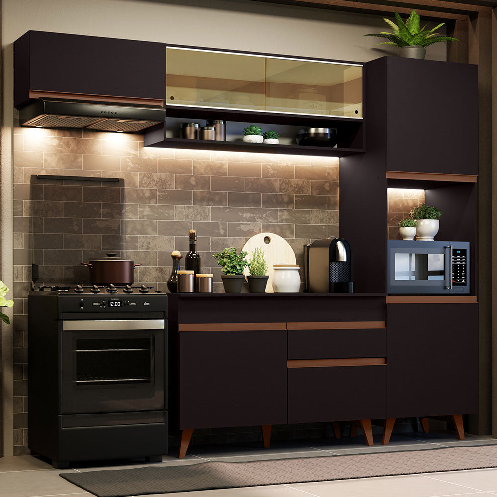 Armário de Cozinha Completa 250cm Preto Reims Madesa 04