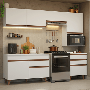 Armário de Cozinha Completa 250cm Branco Reims Madesa 07