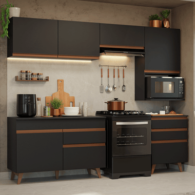 Armário de Cozinha Completa 250cm Preto Reims Madesa 07