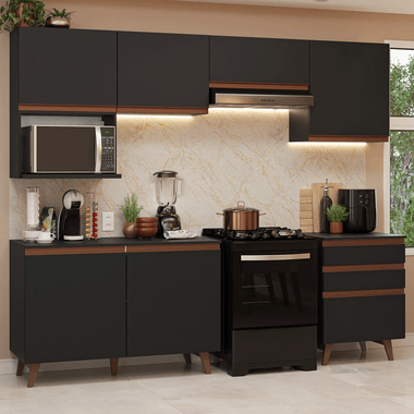 Armário de Cozinha Completa 250cm Preto Reims Madesa 09