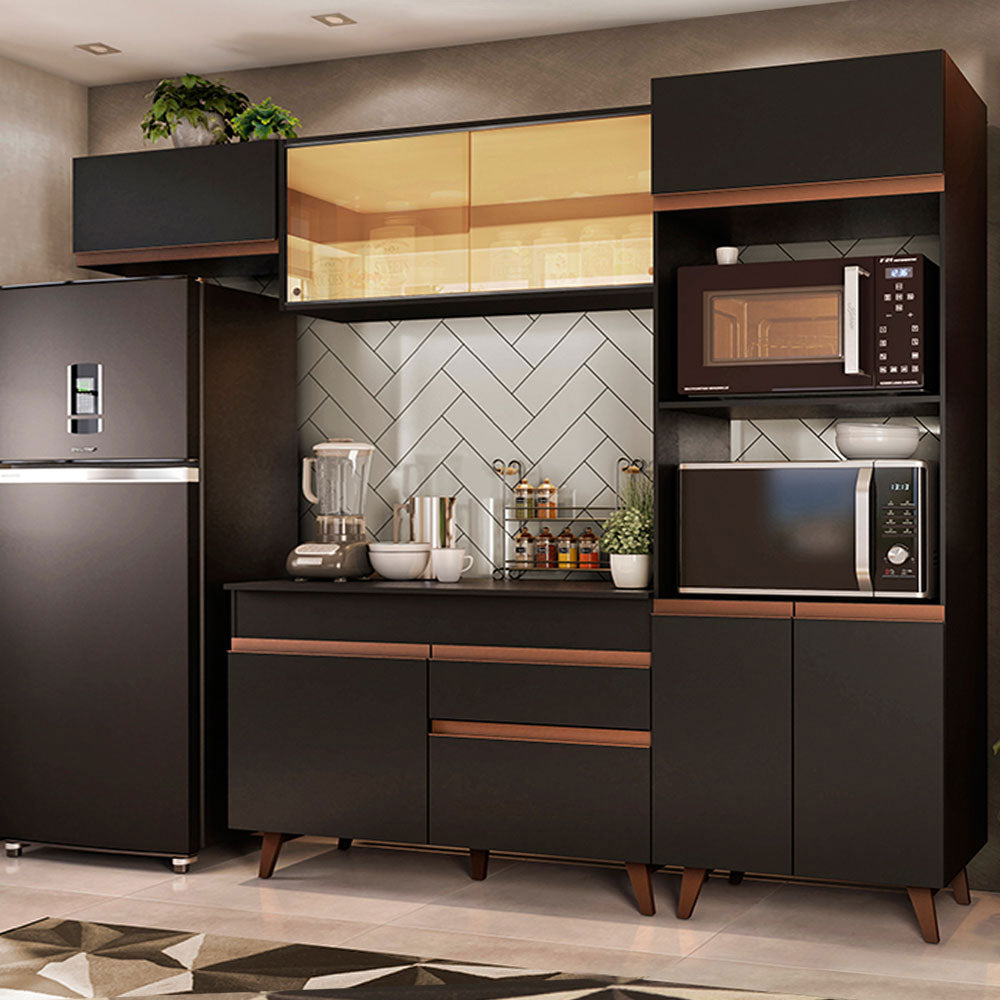 Armário de Cozinha Completa 260cm Preto Reims Madesa 01