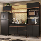 Armário de Cozinha Completa 260cm Preto/Rustic Reims Madesa 01