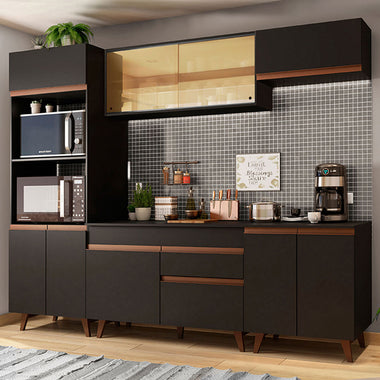 Armário de Cozinha Completa 260cm Preto Reims Madesa 02