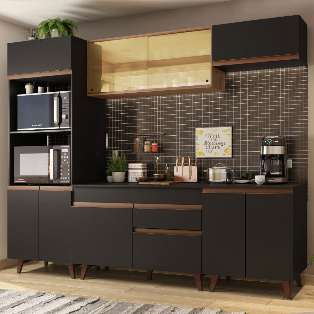 Armário de Cozinha Completa 260cm Preto/Rustic Reims Madesa 02