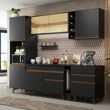 Armário de Cozinha Completa 260cm Preto Reims Madesa 04