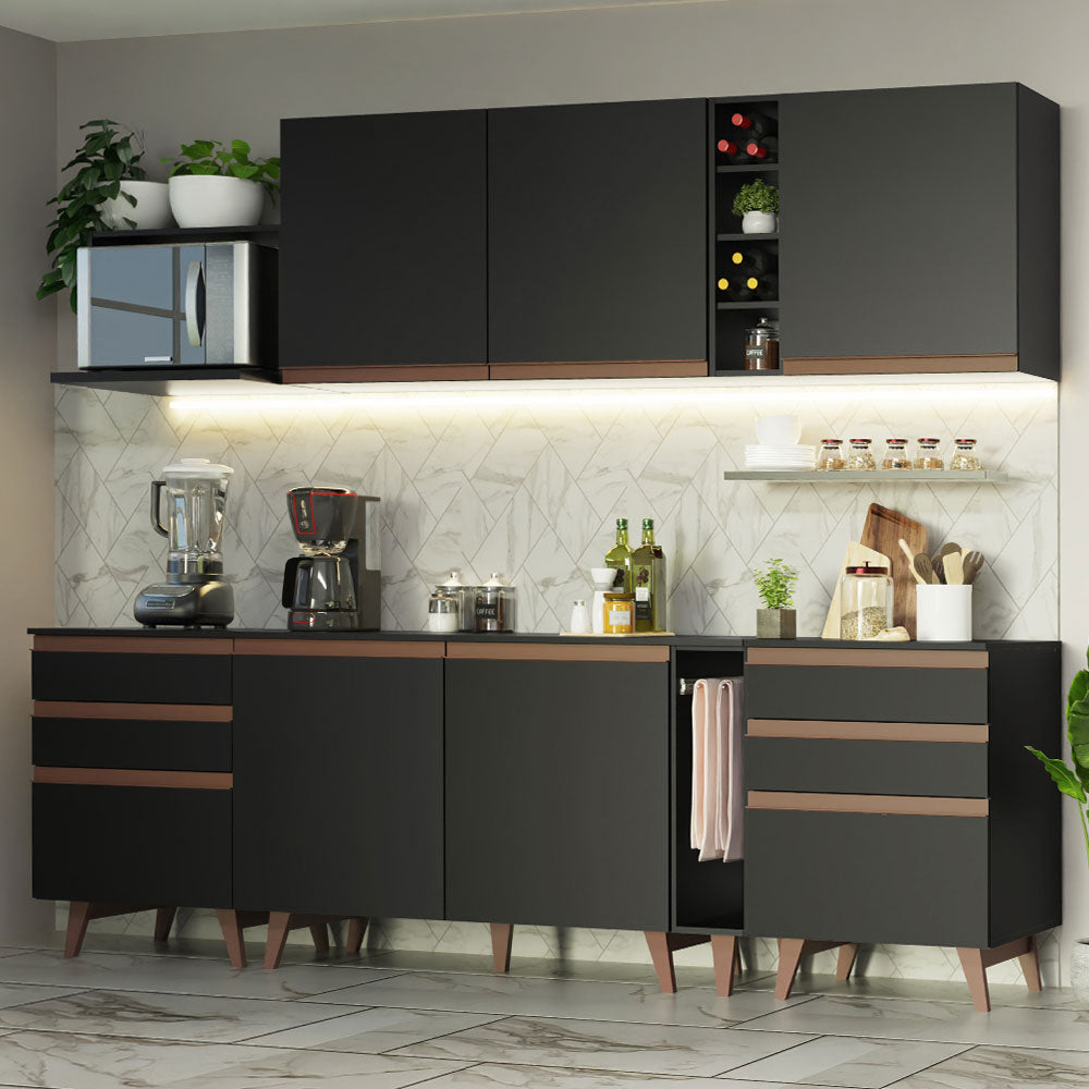 Armário de Cozinha Completa 260cm Preto Reims Madesa 06