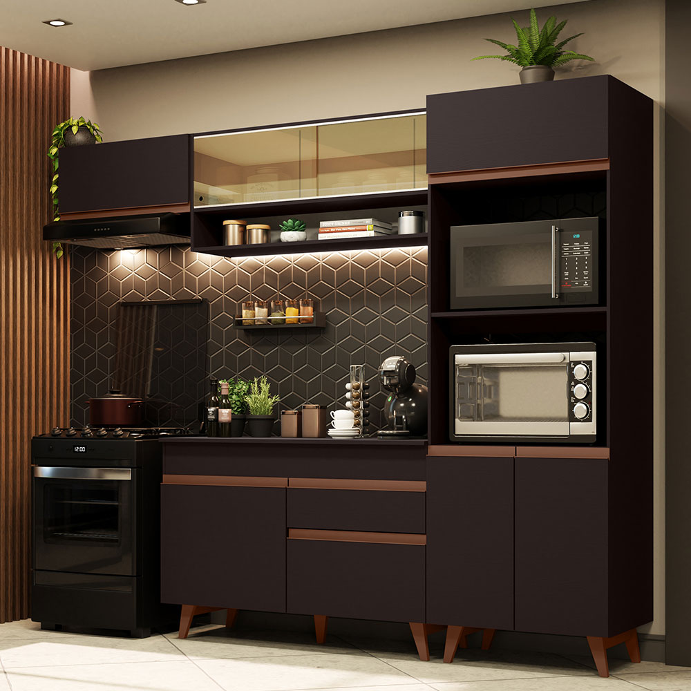 Armário de Cozinha Completa 260cm Preto Reims Madesa 07