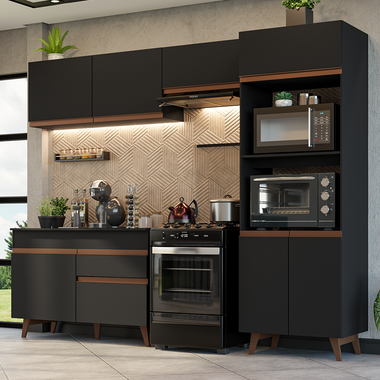 Armário de Cozinha Completa 260cm Preto Reims Madesa 09