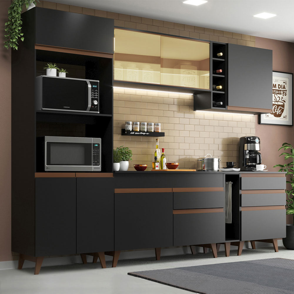 Armário de Cozinha Completa 270cm Preto Reims Madesa 01