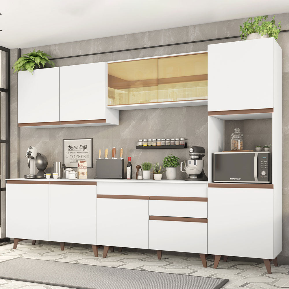Armário de Cozinha Completa 300cm Branco Reims Madesa 01